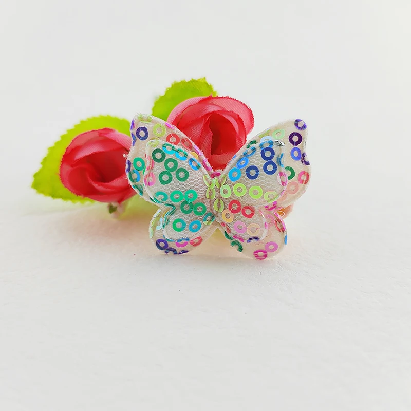 32 Stück, 4 x 3,5 cm, doppellagige Schmetterlingsapplikationen mit Pailletten, zum Aufnähen auf Babysocken, -mützen, für DIY-Kopfbedeckungen und als Accessoires. – Detail 10