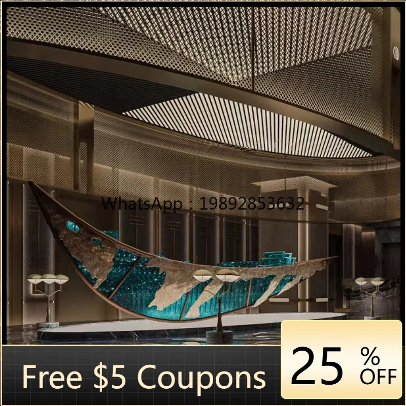 YFY Acrylic Blue Boat Sculpture Hotel Lobby Sales Office High-end Club Decoration Landscape