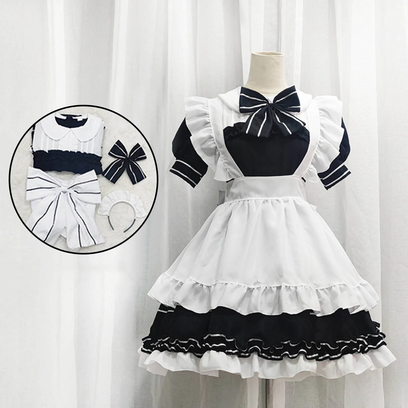 Costume de Cosplay de Demoiselle d'Honneur Gothique Noir et Blanc pour Femme, PoinRobe de Soirée, Tenue Vintage, Uniforme Lolita