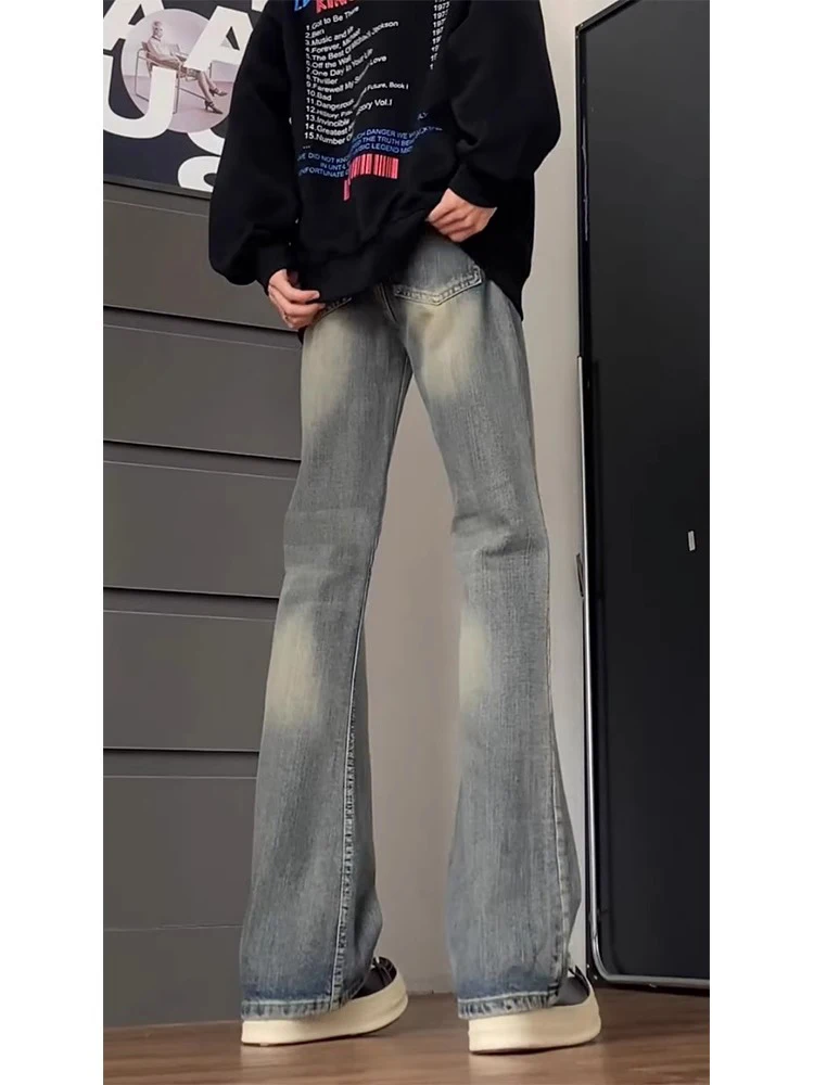 

Slim Straight Jeans Men's Trendy Cool Bent Knife Pattern High Street Vibe Bootcut Jeans Cotton Polyester Blend Wear Resistant
