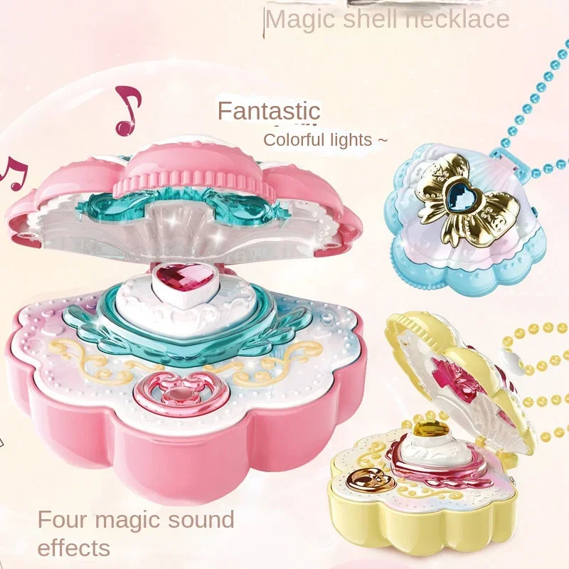 Kinder Simulatie Magische Ketting Licht Geluidseffecten Shell Sieraden Meisjes Toverstaf Huis Model Elektrisch Speelgoed Anime Modellen