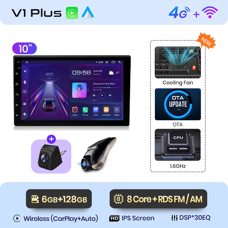 Junsun Qualcomm 8-Core 360 graden camera universele stereo 7" 9" 10" autoradio draadloze CarPlay Android Auto IPS touchscreen multimediaspeler slimme intelligente systemen 2 Din head unit autoradio