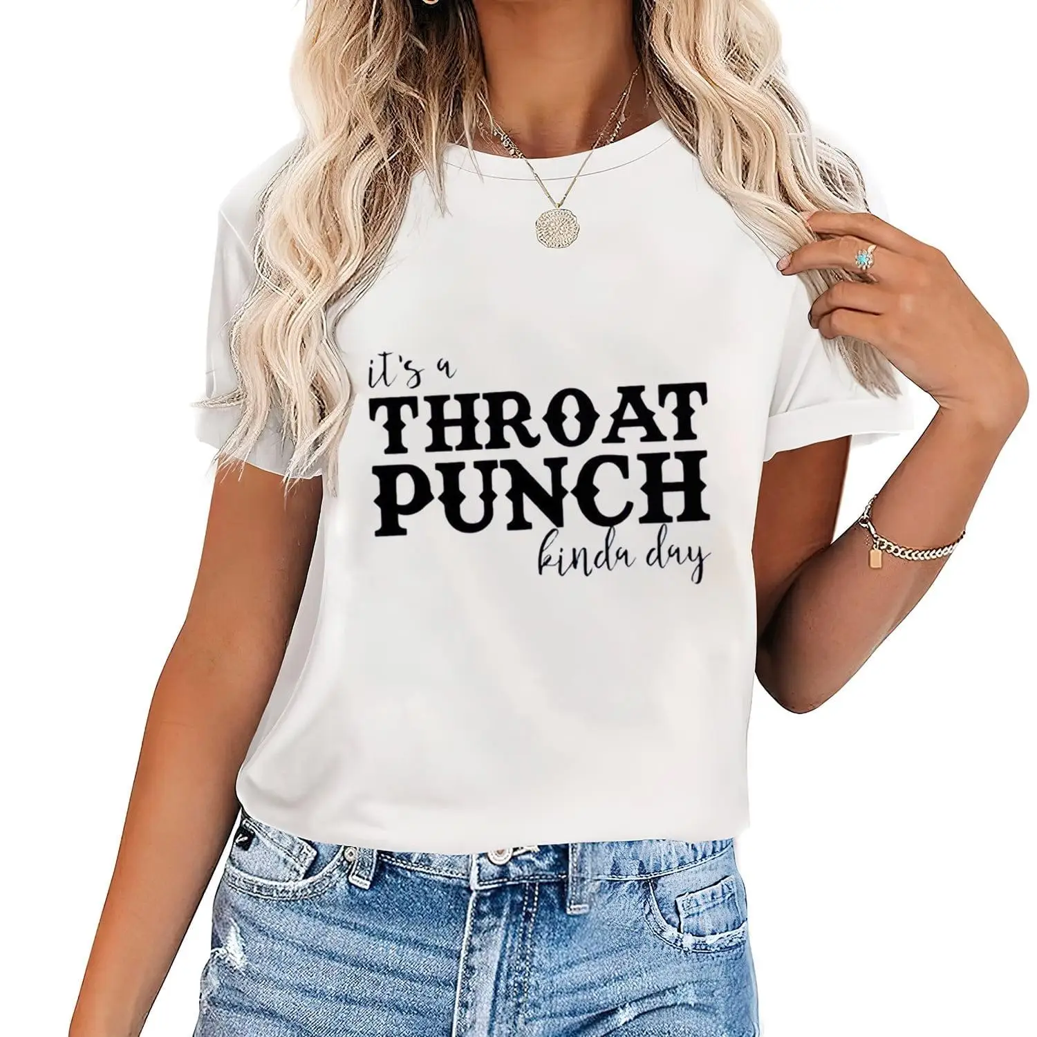 

It’s a Throat Punch Kinda Day T-Shirt Women’s Funny Quote Graphic Tee S-3XL Casual Oversized Summer Streetwear 2025 New