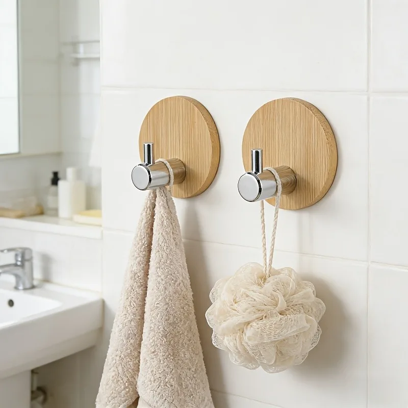 Natural Bamboo Hooks for Clothes Hats Holder Wall-mounted Punch Free Bathroom Towel Hanging Hook Wardrobe Kitchen Organizers