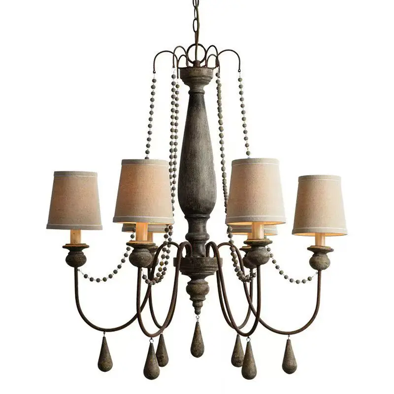 American Style Rural Rustic Solid Wood Retro Chandelier Living Room Dining Room Bedroom Homestay Lighting Fixtures