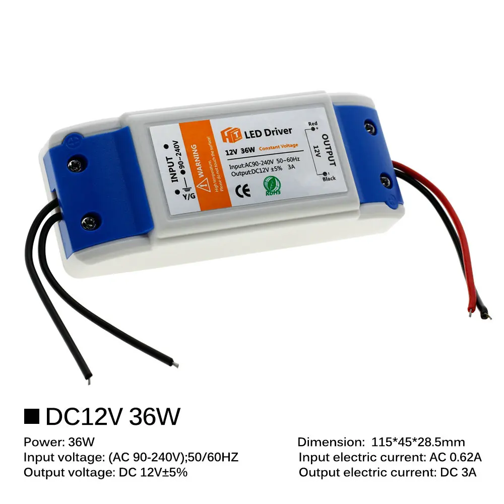 DC 12V LED Driver 18W 36W 72W 100W Lighting Transformers High Quality LED Driver for LED Strip Lights 12V Power Supply Adapter