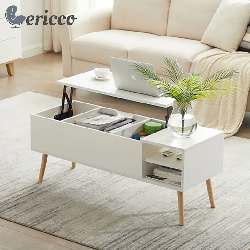 GERICCO Coffee Tables with Storage Multifunction Wooden Center Table Living Room White Luxury Design Lift Top Nordic Side Table