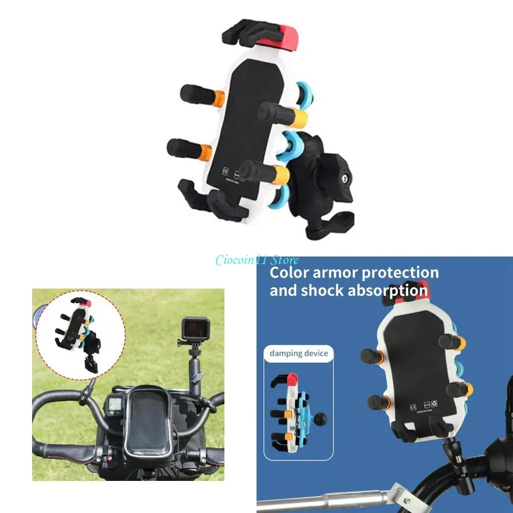 

Y1UB Motorcycle Phone Mount Vibration Dampener Anti Shake Holder ABS Metal Silicone Mobile Phones Clamp Fits Smartphones