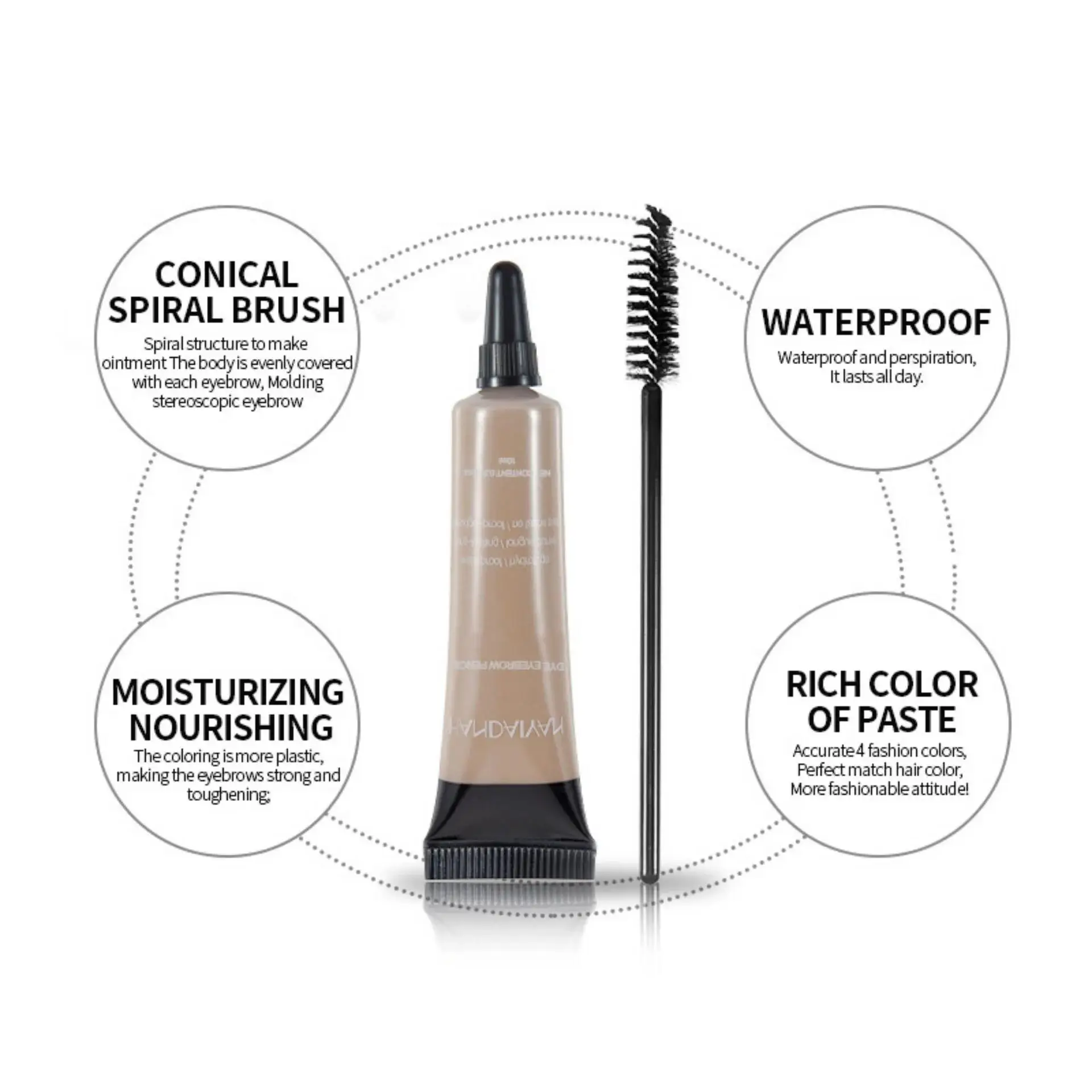 Natural Eyebrow Tint Gel Waterproof Smudge Proof 6 Shades Pigmented Cream Enhancer with Dual Ended Brush