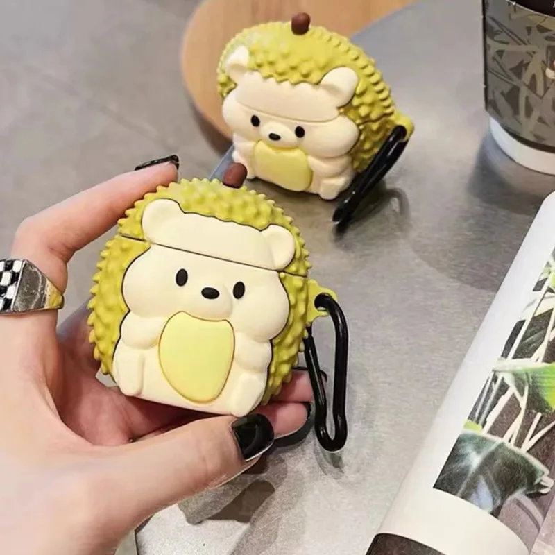 

For Airpods 1 2 3 4 Pro 2 Case Cute Cartoon Durian Hedgehog Silicone Wireless Protective Earphone Accessories Cover Case Funda