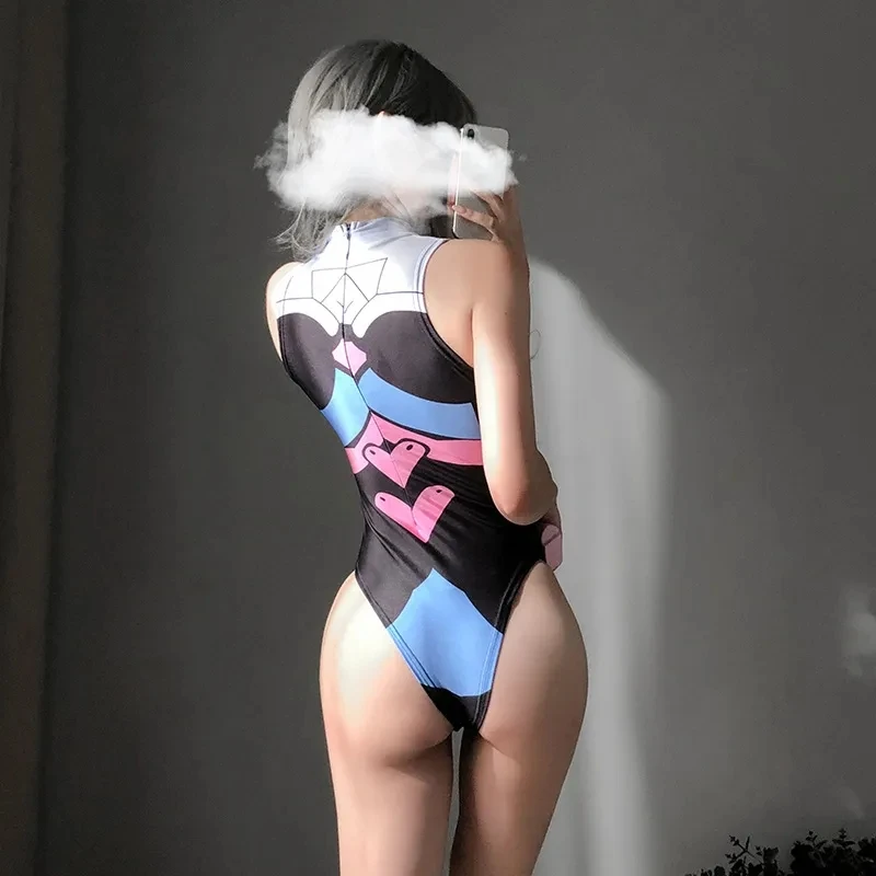 New Anime Games Cosplay DVA Printed Sexy Costume for Women Anime Swimsuit Lingerie Bodysuit Swimwear Bathing Suit Open Crotch