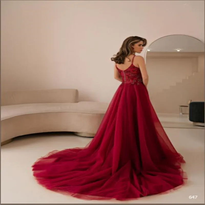 Luxury Floral Applique Long Prom Evening Dresses for Women 2023 A Line  Elegant  Spaghetti Tulle Party Formal Host Party Dress