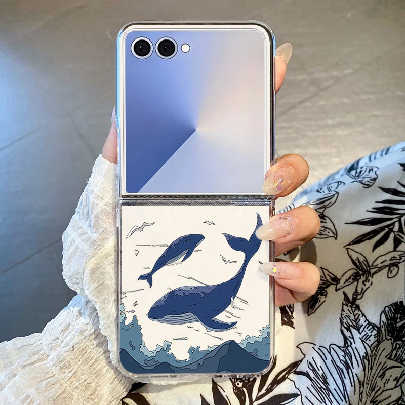 Whales Turtles Clear Phone Case For Samsung Galaxy Z Flip 7 6 5 4 3 5G Shockproof Folding Hard PC Back Cover For Samsung Z Flip6