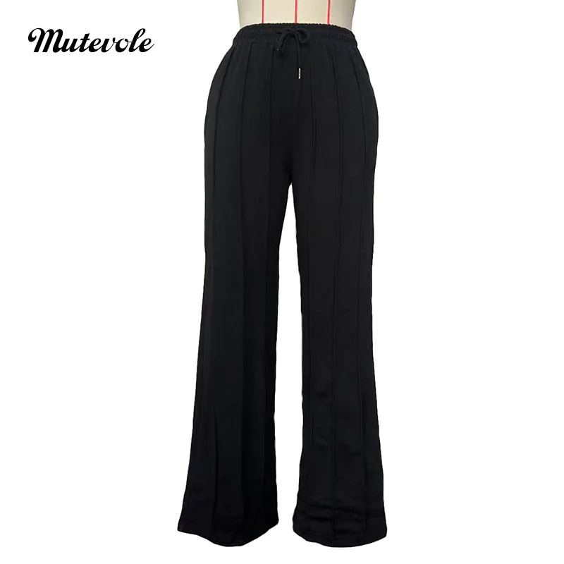 Mutevole Women Drawstring Straight Jogger Pants Loose Fit Wide Leg Sweatpants