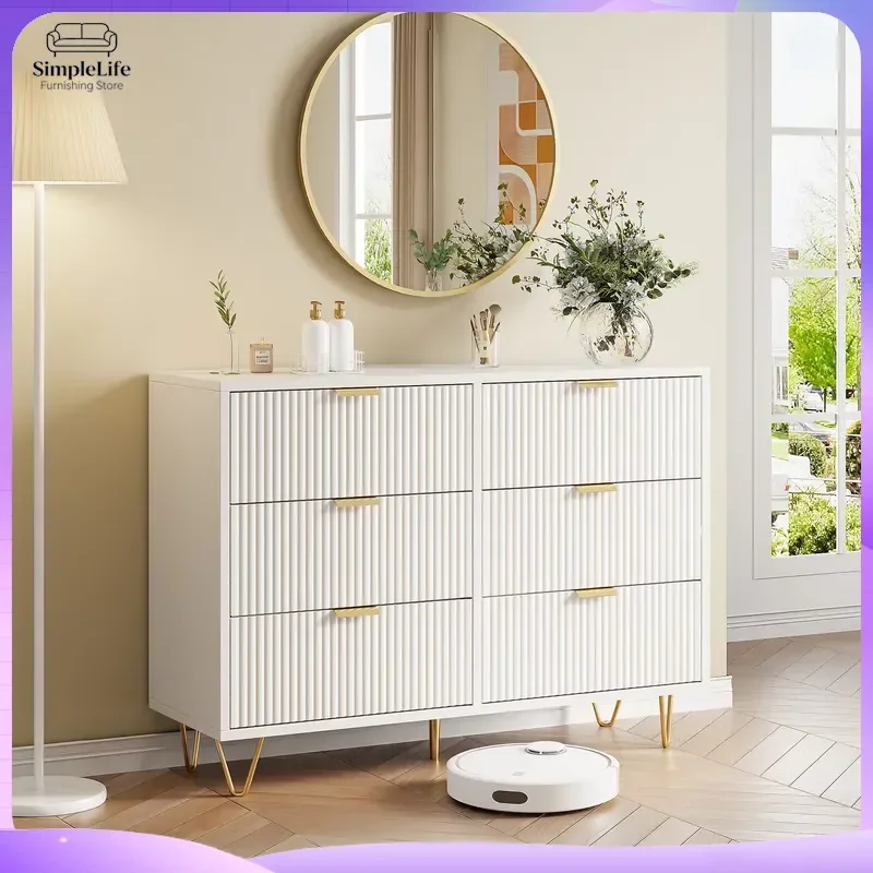 100x34x73cm 6-Drawer Storage Cabinet for Living Room and Bedroom Entryway Hallway Organizer with Anti-Tip Design Metal Legs