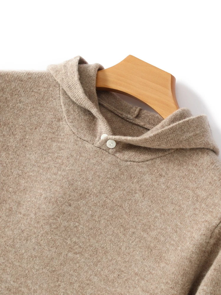 

High Quality Men's Thick Hooded Pullover 100% Merino Wool Knitted Sweater Autumn Winter Soft Casual Knitwear Popular Wool Tops