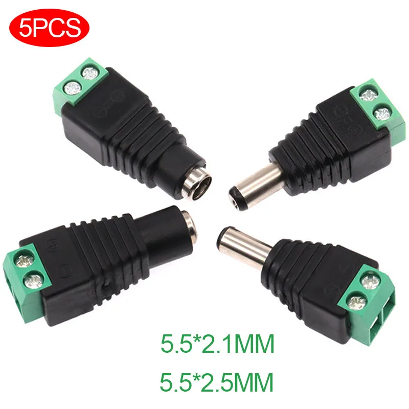 5Pcs 12V 24V 5.5mm x 2.5mm 5.5 x 2.1MM Female Male DC Power Plug Jack Adapter for CCTV Camera LED Light Strip Connector