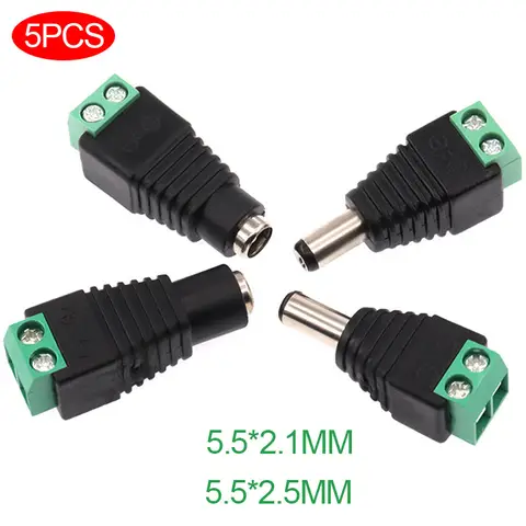 5Pcs 12V 24V 5.5mm x 2.5mm 5.5 x 2.1MM Female Male DC Power Plug Jack Adapter for CCTV Camera LED Light Strip Connector