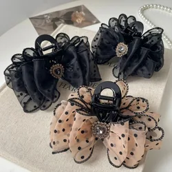 Korean Style Mesh Bow Knot Polka Dot Hair Claw Vintage Elegant Hair Clamp Hairpin Shark Clips For Women Fashion Hair Accessories