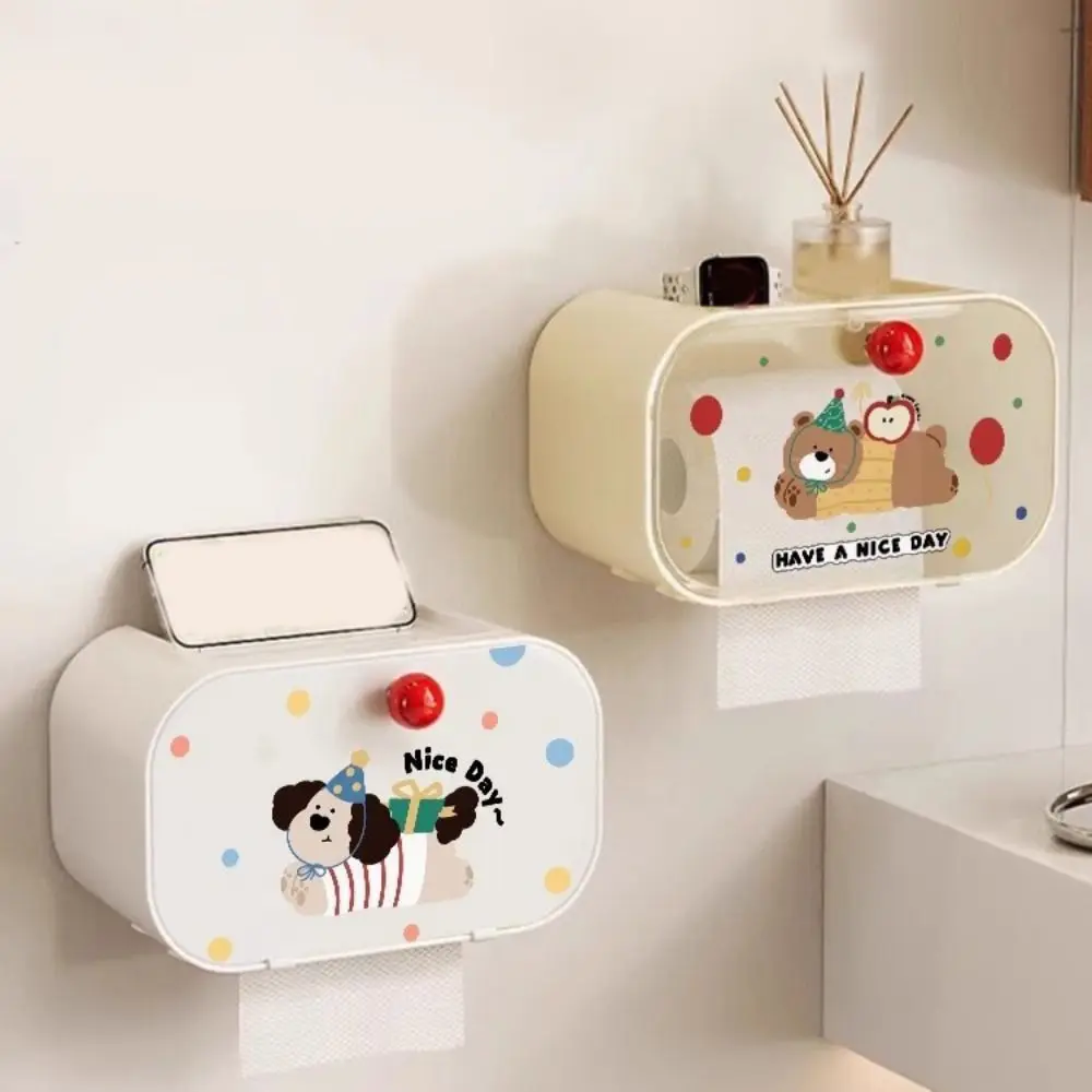 

Plastic Cartoon Tissue Holder Waterproof No Punching Paper Towel Box Great Load Bearing Space Saving Wall Mounted Tissue Box