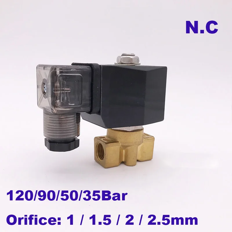 GOGO 0-120bar/90bar/50bar/35bar 2 Way High Pressure Air Solenoid Valve 1/4 BSP 12V 24V DC Normal Close PG Brass Water Valve 1/8