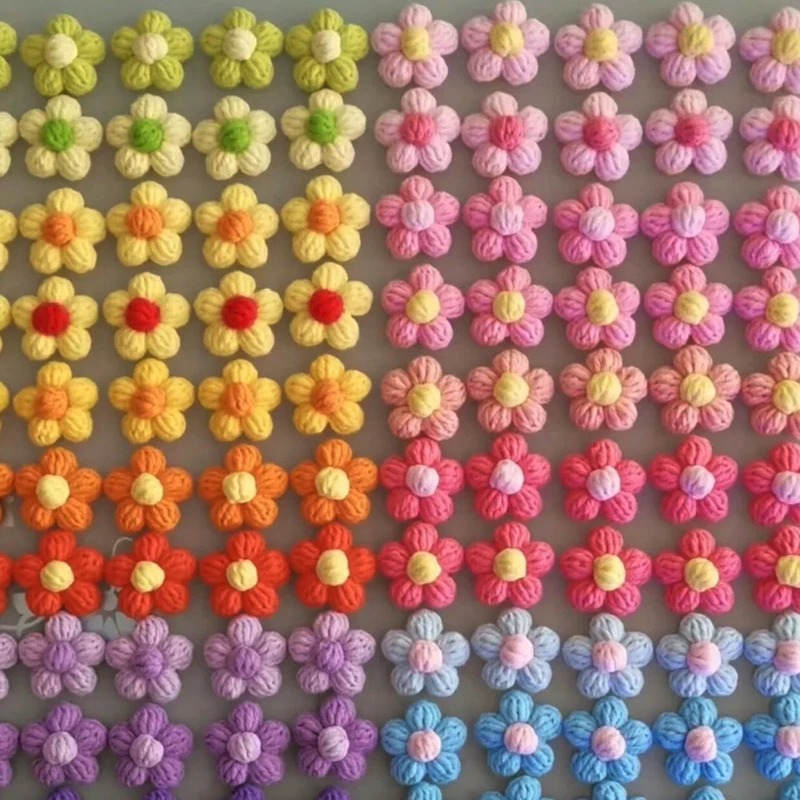 20Pcs 4.5cm Puff Flower DIY Hand-knitted Milk Cotton Wool Hand Hook Flower Manual Clothing Accessory Shoes Hats Craft Supplies