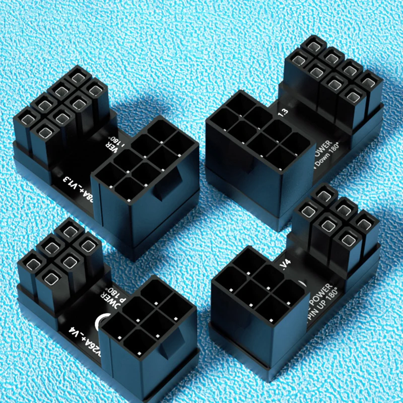 Graphics Card Power Supply Adapter Elbow 180°, GPU PSU Steering Connector PCI-E 6Pin 8Pin Rotating Wiring Artifact Solution