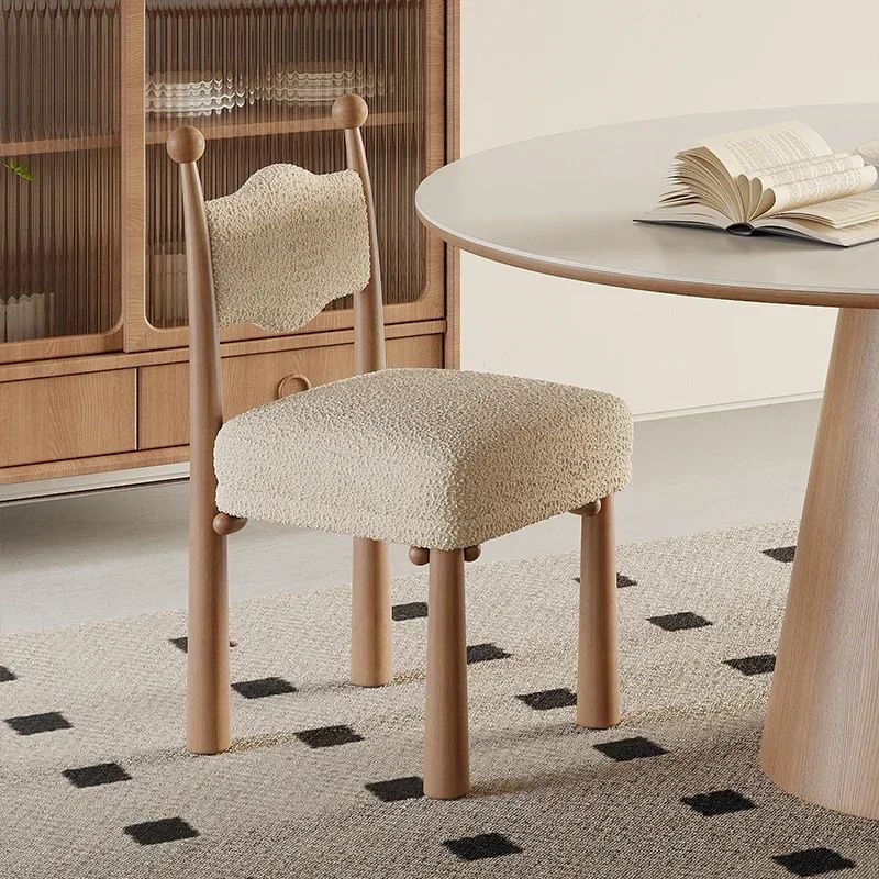 طاولة طعام مستديرة من الخشب الصلب والرخام من Qiji، مجموعة طاولات وكراسي لتناول الطعام على الطراز الكريمي #4