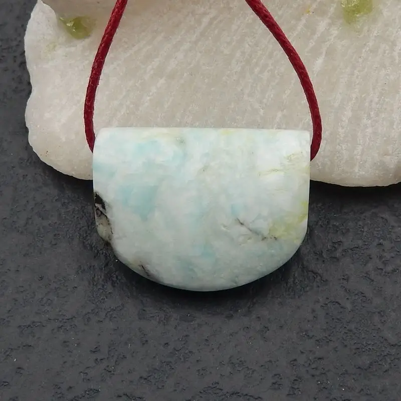 Semiprecious Stone Necklace Natural Larimar Handmade Fashion Jewelry Pendant Bead 26x20x10mm 9g