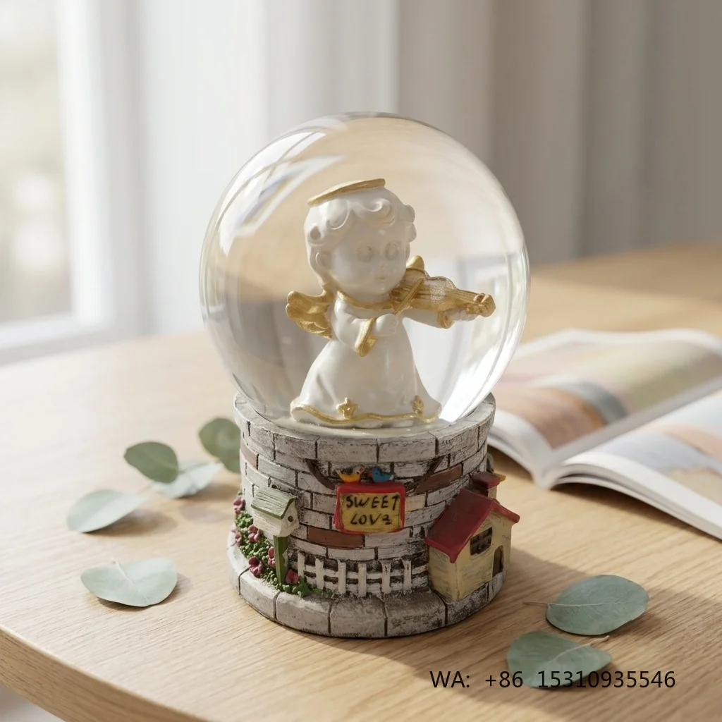 Custom Handmade Hand-painted LED Musical Snow Globe or Dome Nautical Style Resin Angel Fine-Crafts Brand for Souvenir