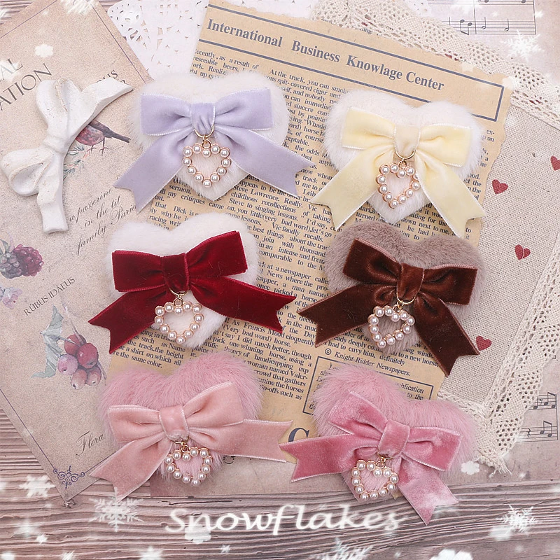 Pinza para el pelo japonesa Lo para niña, hecha a mano, dulce regalo Y2K para niña, estilo Lolita, lazo en forma de corazón, horquilla bonita para mujer