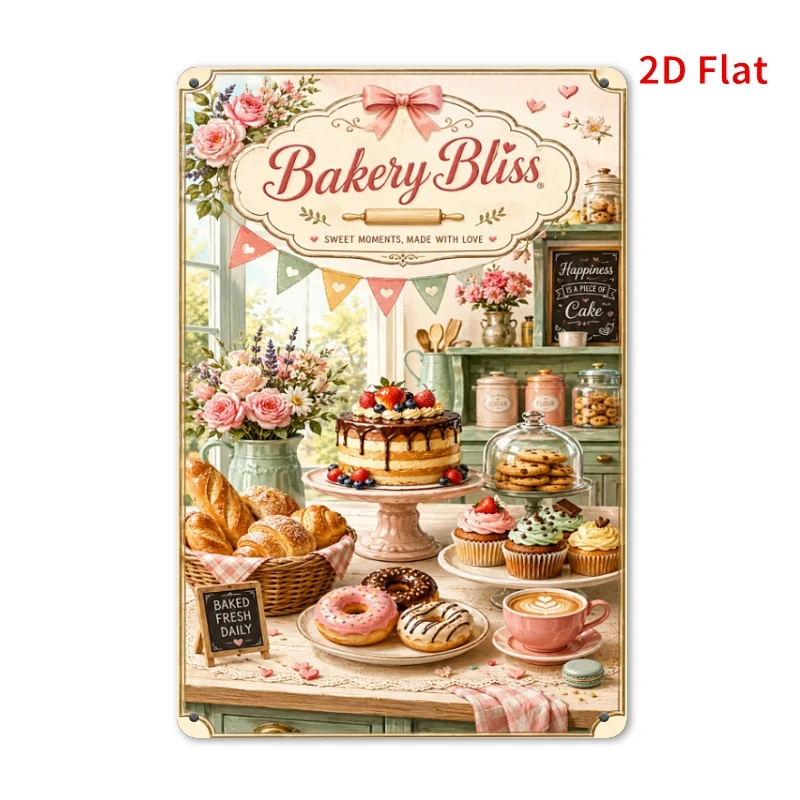 2D Flat - 2D Flat2D Flat - [2Dflat], 1pc 30X20Cm Kitchen Decor Sign, Bakery Bliss Sweet Moments Vintage Metal Sign,