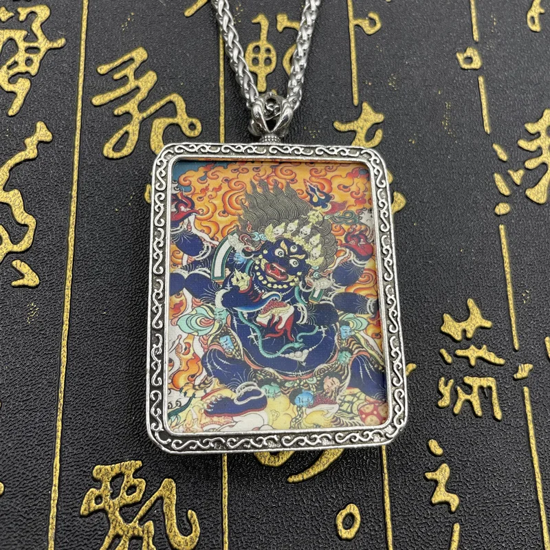 Six Arm Big Black Skyes Tangka Pendants Necklace Guardian Half Hand-painted Men Women Versatile Necklaces Fashion Jewelry Gift