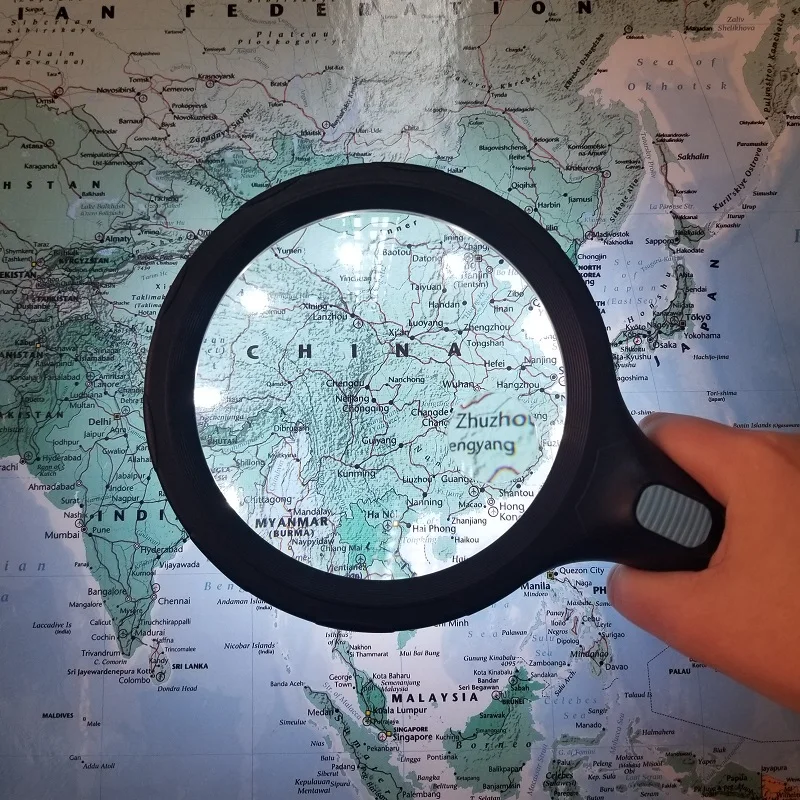 Extra Large Lens Handheld Magnifier Illuminated Magnifying Glass with 10 pieces / 12 pieces LED Light Reading Magnifying Glass