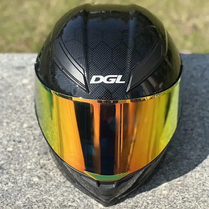 Casco de motocicleta, casco completo para vehículo eléctrico, patrón de fibra de carbono serpentina de moda, casco de cola grande, lentes de colores