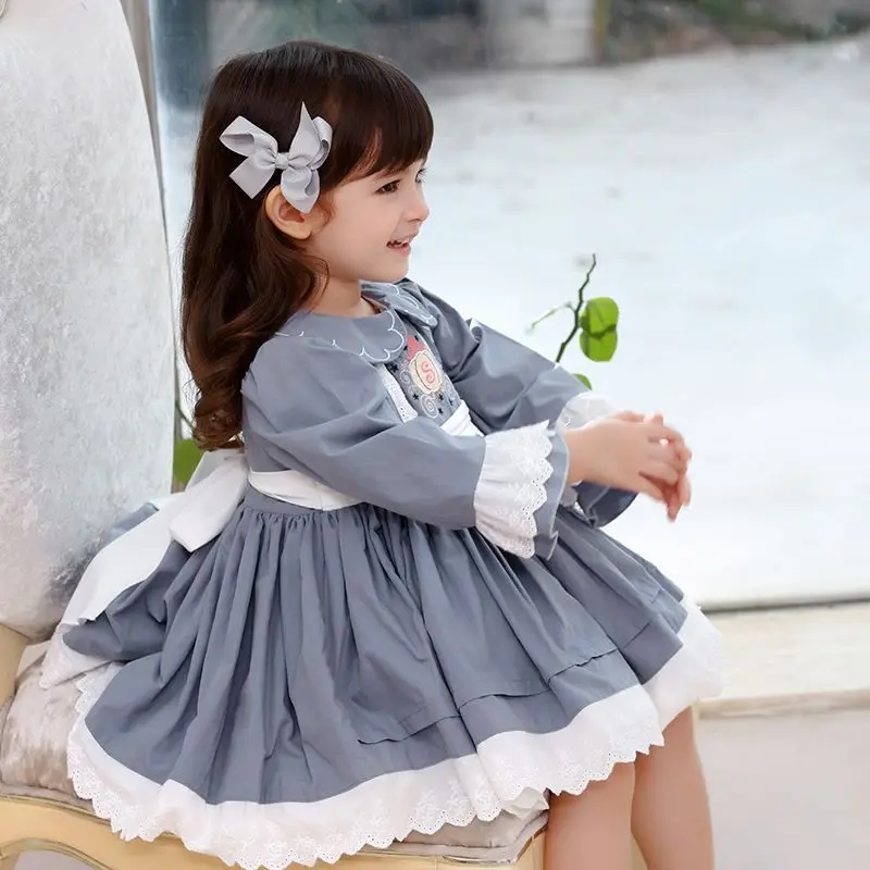 Baby Girl Autumn Light Green Turkish Vintage Lolita Lace Princess Ball Gown Dress for Birthday Holiday Party Eid Child Clothing