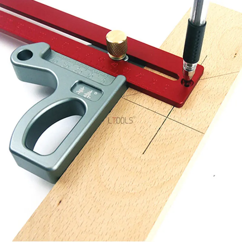 Combination Square Woodworking T Ruler 200-400mm Aluminum Alloy Scribing Ruler 45/90° Precision Scoring T Ruler Marking Tool
