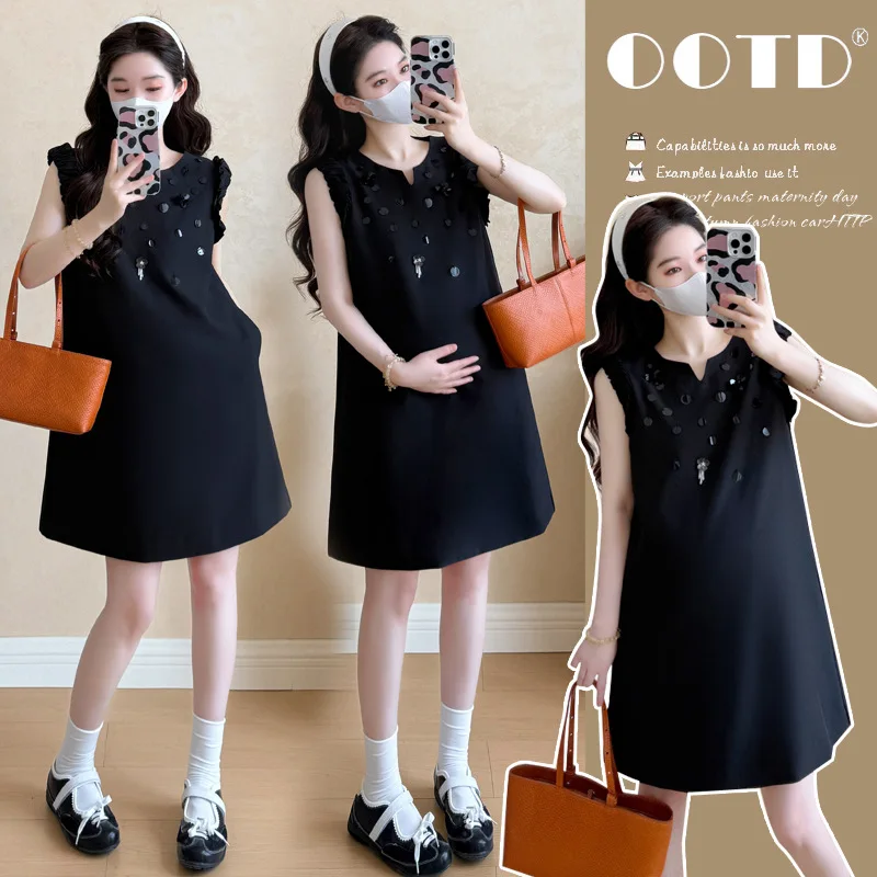 

Летнее платье для беременных 2026: Ретро-минимализм, без рукавов, свободный крой, мини-платье А-силуэта для невысоких беременных женщин