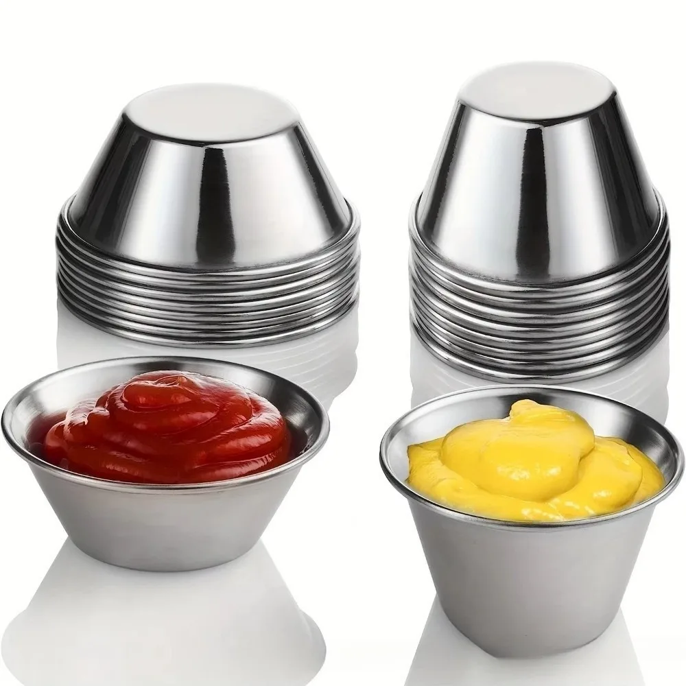 Portable 1.5 Oz Capacity Sauce Cups Reusable Stainless Steel Condiment Ramekins Mini Size Serving Containers For Salad Dressing