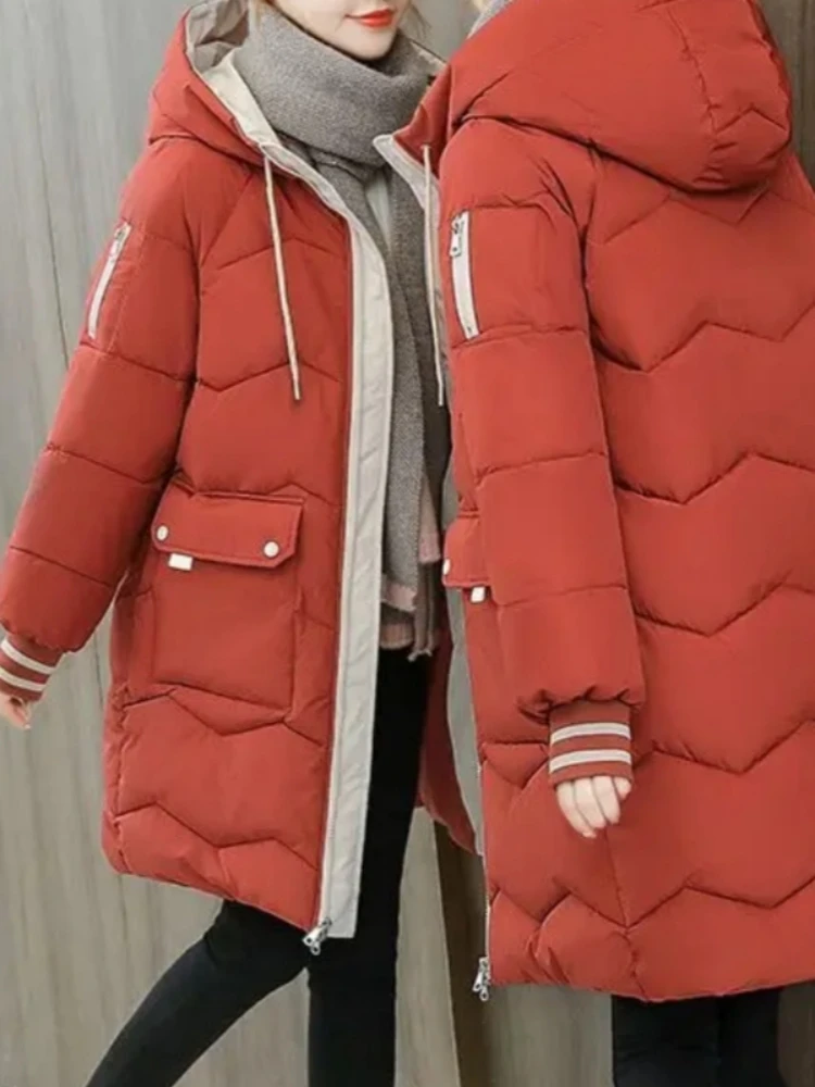 Plus Size Women Long Down Cotton Jacket Winter Thicken Women's Parkas Warm Hooded Coat New Korean Loose Cotton Coat Female Tops