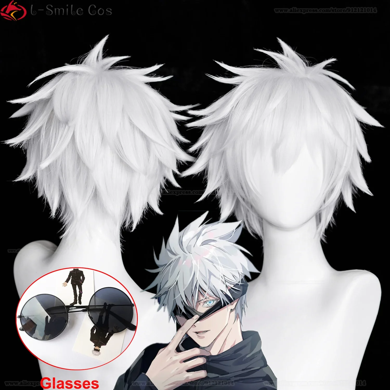 Anime Jujutsu Kaisen Gojo Satoru Cosplay Wig Release State Short Wig Glasses Heat Resistant Hair Cosplay Wigs Props + Wig Cap