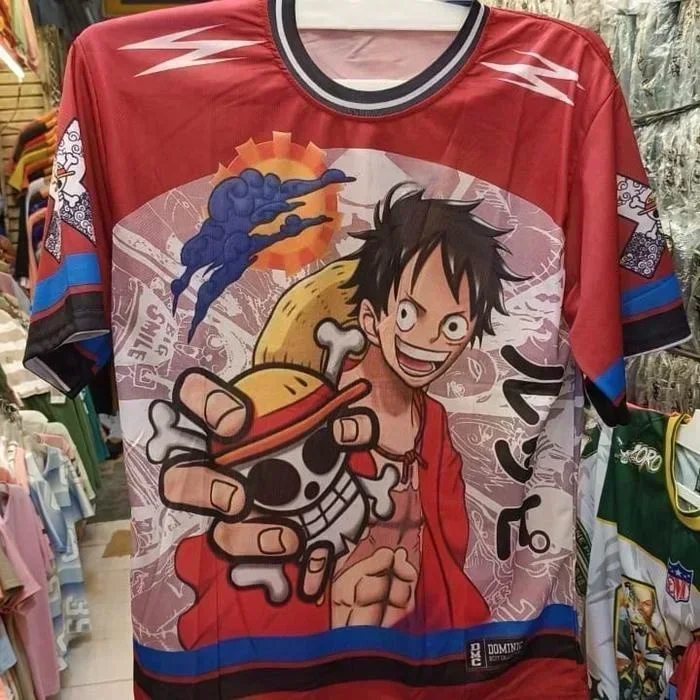 

2526 New Bandai Anime One Piece Luffy Summer Jersey T-shirt Oversized 3D Adult and Children's Multifunctional Top COLTHING