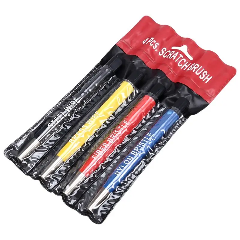 AT21-4PCS Scratch Brush Pen Set Pre-P Sanding Fiber-Glass Steel Brass Nylon Multi Function Removing Corrosion & Rust Jewelry