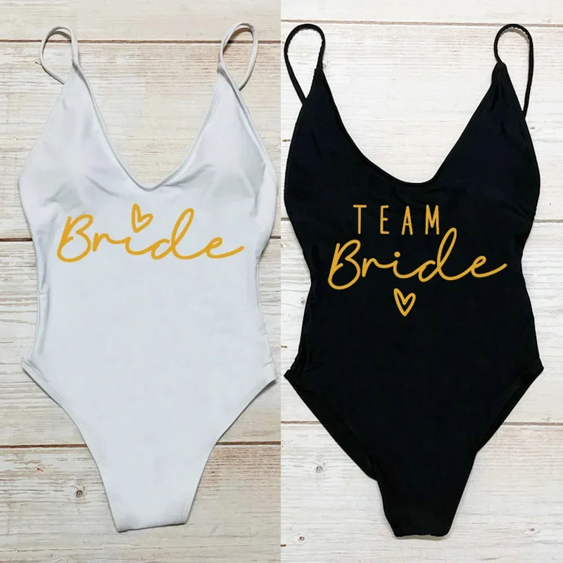 Sext Padded Team Bride Heart Print One Piece Swimsuit Bathing Suit Women Swimwear Woman Bachelor Party Bikini Swimwear Beachwear