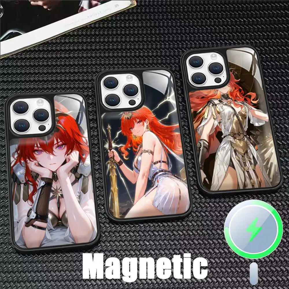 

Wuthering Waves Augusta game girl Phone Case Black magnetic crystal porcelain Case for iPhone16 15 14 13 12 11 Pro Max Plus MINI