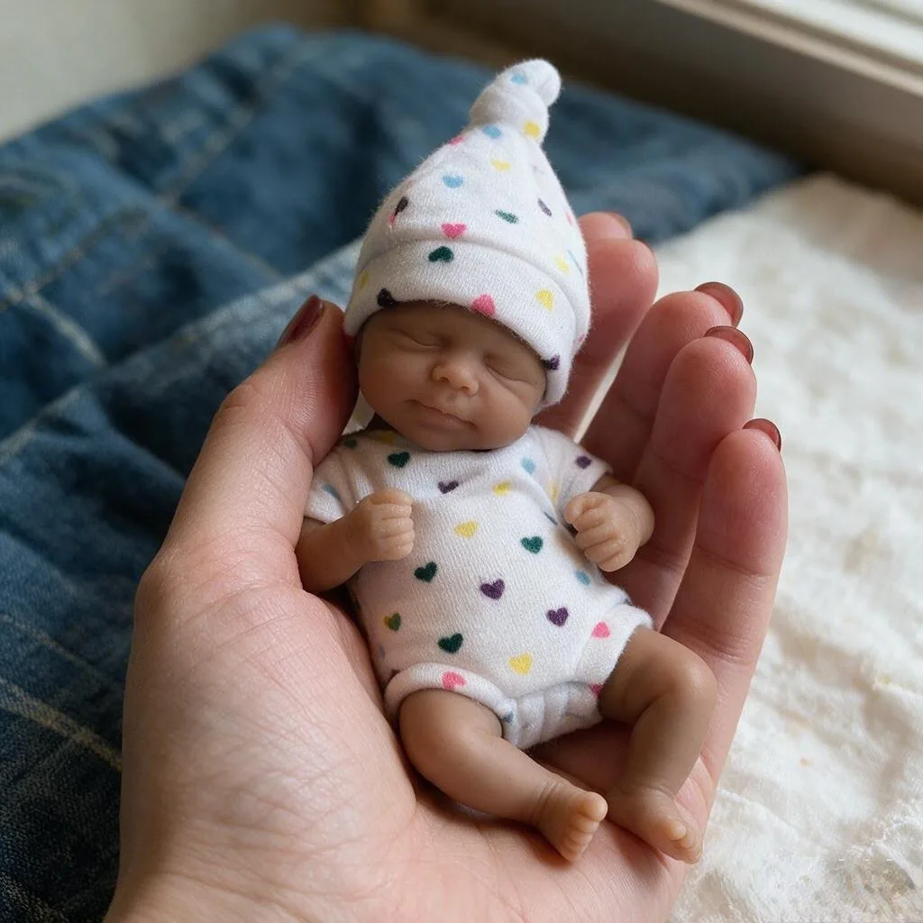6 Inch Pascale Full Silicone Reborn Baby Doll Closed Eyes Dark Skin Tone Lifelike Hand Painted Realistic Collectible Gift