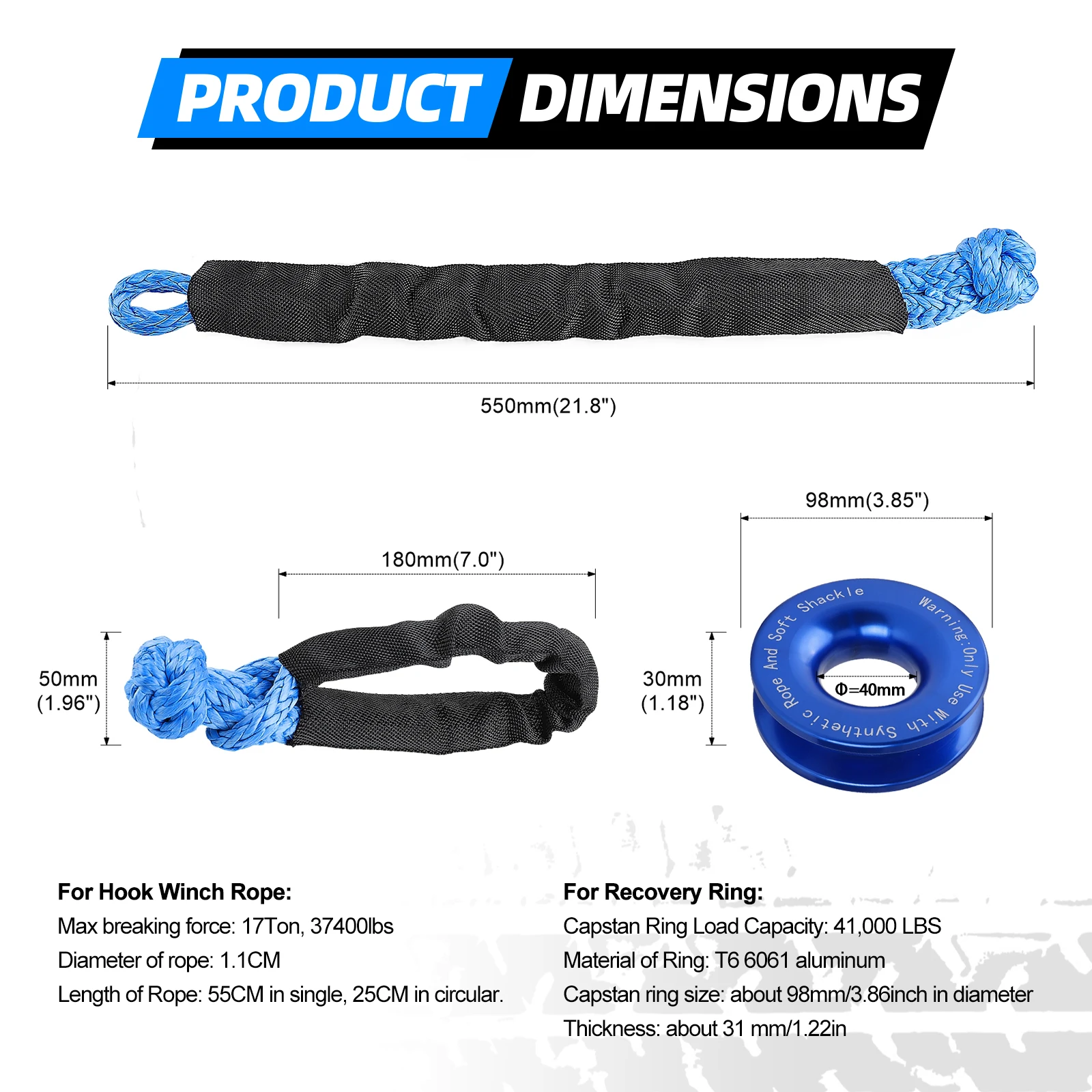 41000 رطل لينة تكبل حبل اصطناعي الثقيلة الطرق الوعرة 4X4 سحب تكبل حزام مع كم واقية لسيارة جيب شاحنة SUV #2