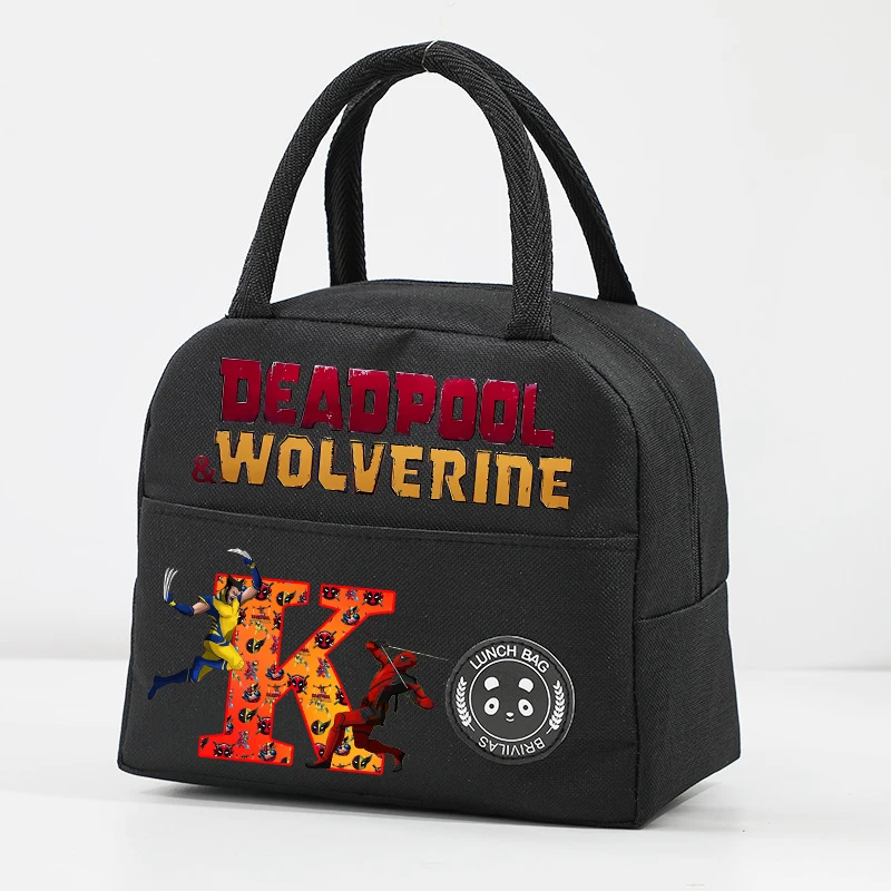 Deadpool & Wolverine Marvels Letter A-Z Lunch Bags Kids Anime Thermal Insulation Handbag School Picnic Office Food Bento Pouch