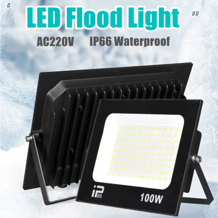 AC220V LED Flood Light Spotlight IP66 Waterproof 100W 150W 200W Outdoor Garden Porch Courtyard Lamp 6500K Garage Gate Wall Lamps