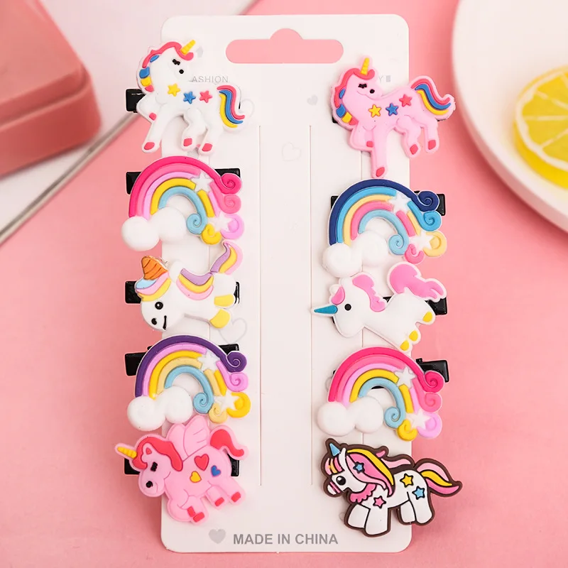 Junyeh 10 Pcs/Set Cartoon Children Princess Hair Clip Set Cute Fruit Ice Cream Shape Unicorn Hair Accessories Headdress Clip